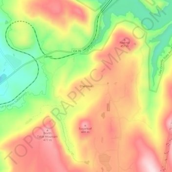 Mappa topografica Cherokee, altitudine, rilievo