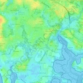 Mappa topografica Kercourse, altitudine, rilievo