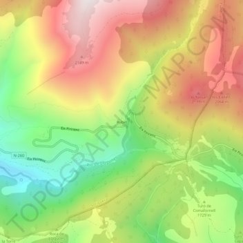 Mappa topografica Rubió, altitudine, rilievo