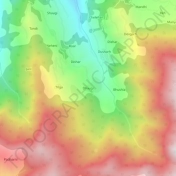 Mappa topografica Dhaugi, altitudine, rilievo