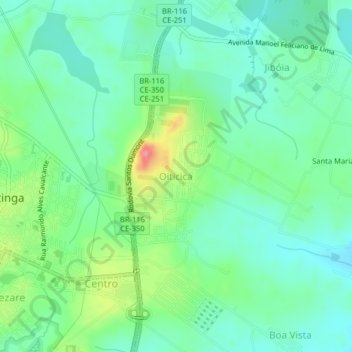 Mappa topografica Oiticica, altitudine, rilievo