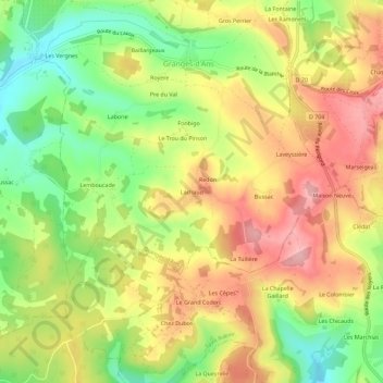 Mappa topografica Lachaud, altitudine, rilievo