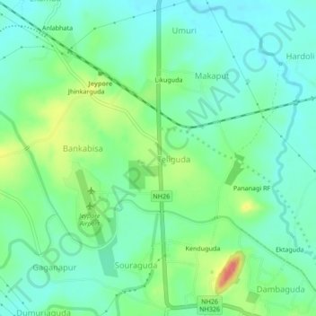 Mappa topografica Mangriguda, altitudine, rilievo
