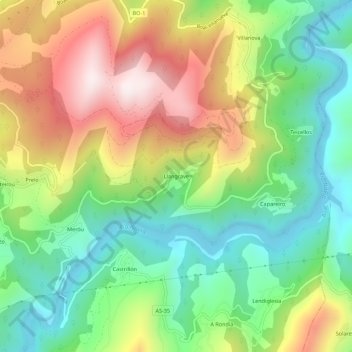 Mappa topografica Langrave, altitudine, rilievo