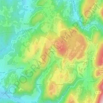 Mappa topografica Vieillard, altitudine, rilievo