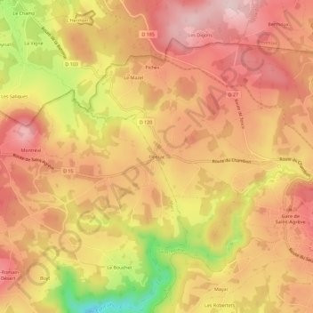 Mappa topografica Flossac, altitudine, rilievo