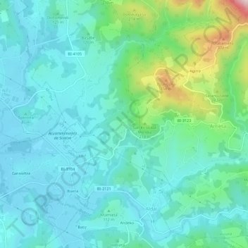 Mappa topografica Mandaluniz, altitudine, rilievo
