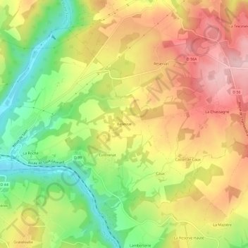Mappa topografica Bellevue, altitudine, rilievo