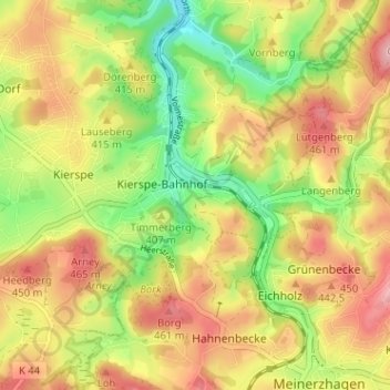 Mappa topografica Windfuhr, altitudine, rilievo