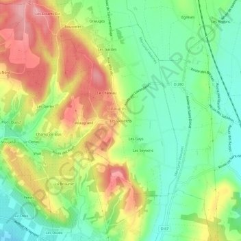 Mappa topografica Les Gobelets, altitudine, rilievo