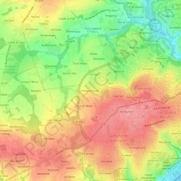 Mappa topografica Penmesmadec, altitudine, rilievo