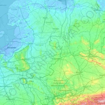 Mappa topografica Twente, altitudine, rilievo
