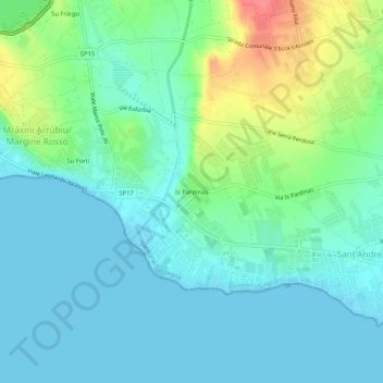Mappa topografica Is Pardinas, altitudine, rilievo