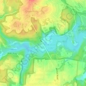 Mappa topografica Winton Woods, altitudine, rilievo