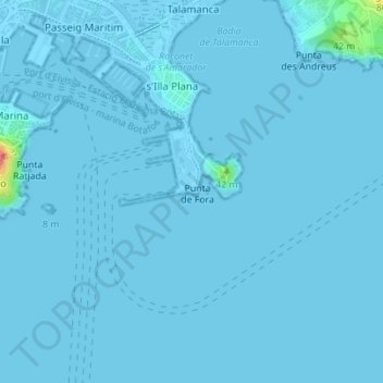 Mappa topografica Far de Botafoc, altitudine, rilievo