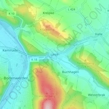 Mappa topografica Linse, altitudine, rilievo