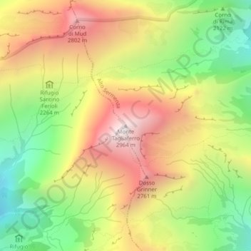 Mappa topografica Monte Tagliaferro, altitudine, rilievo