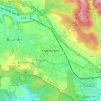 Mappa topografica Osterhagen, altitudine, rilievo