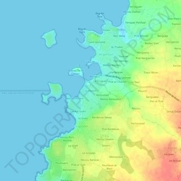Mappa topografica Le Vourch, altitudine, rilievo