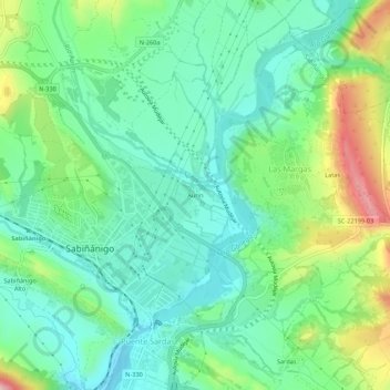 Mappa topografica Aurín, altitudine, rilievo