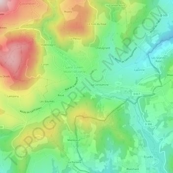 Mappa topografica Le Mas, altitudine, rilievo