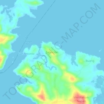 Mappa topografica Salvacion, altitudine, rilievo