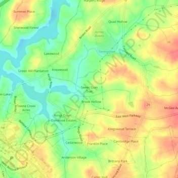 Mappa topografica Sweet Gum Trail, altitudine, rilievo