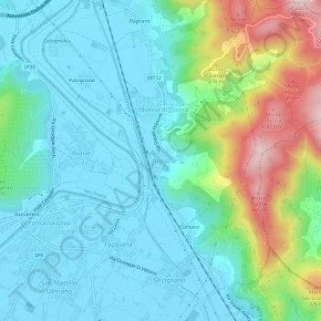 Mappa topografica Rigoli, altitudine, rilievo