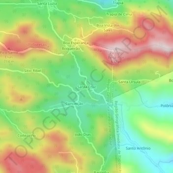 Mappa topografica Santa Cruz, altitudine, rilievo