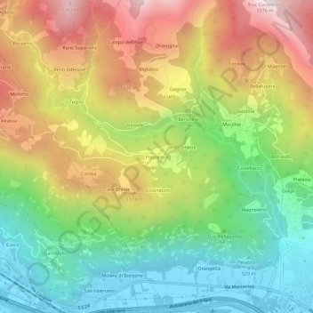 Mappa topografica Frassinere, altitudine, rilievo