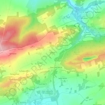 Mappa topografica Kerenor, altitudine, rilievo