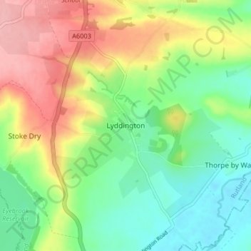 Mappa topografica Lyddington, altitudine, rilievo