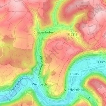 Mappa topografica Halberg, altitudine, rilievo