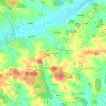 Mappa topografica Oberheldenberg, altitudine, rilievo