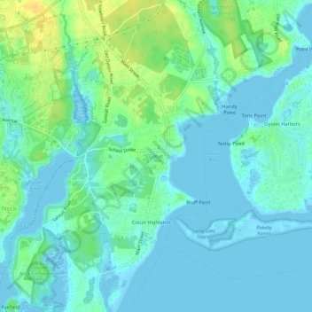 Mappa topografica Cotuit, altitudine, rilievo