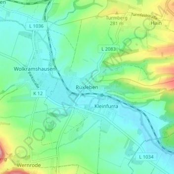 Mappa topografica Rüxleben, altitudine, rilievo