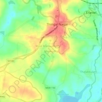 Mappa topografica Mankuzhy, altitudine, rilievo