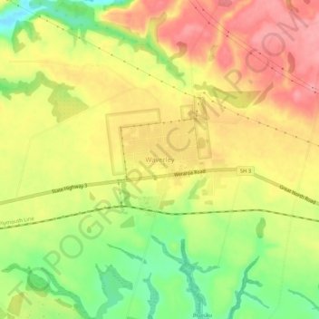 Mappa topografica Waverley, altitudine, rilievo