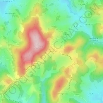 Mappa topografica Sanglier, altitudine, rilievo