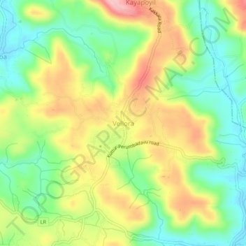 Mappa topografica Vellora, altitudine, rilievo