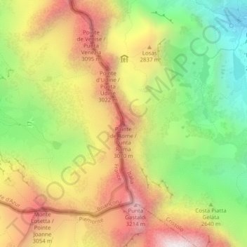 Mappa topografica Punta Roma, altitudine, rilievo