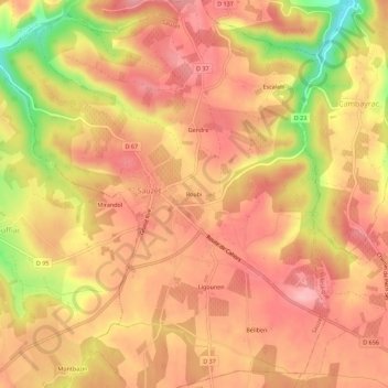 Mappa topografica Roubi, altitudine, rilievo