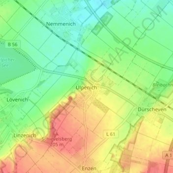 Mappa topografica Ülpenich, altitudine, rilievo