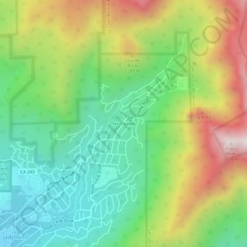 Mappa topografica Fern Valley, altitudine, rilievo