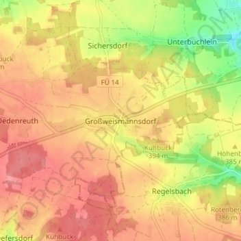 Mappa topografica Großweismannsdorf, altitudine, rilievo