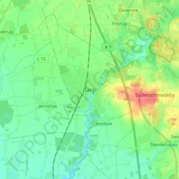 Mappa topografica Tarp, altitudine, rilievo