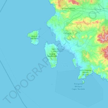 Mappa topografica Isola di Sant'Antioco, altitudine, rilievo