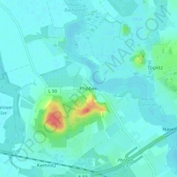 Mappa topografica Phöben, altitudine, rilievo