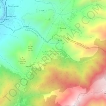 Mappa topografica Cuttoli-Corticchiato, altitudine, rilievo