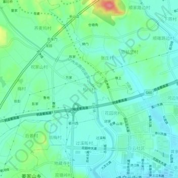 Mappa topografica 柘川村, altitudine, rilievo